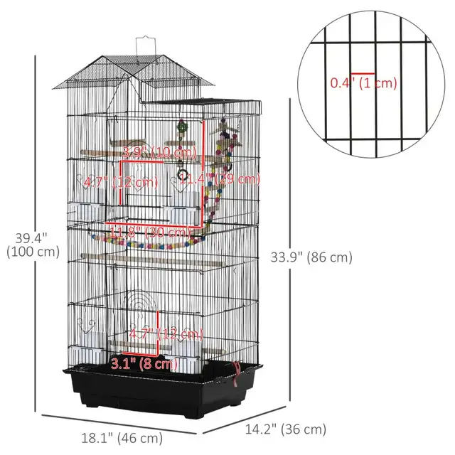 39"H Bird Cage for Budgie, Cockatiel, Conure, Small Birds, Black in Birds for Rehoming in Markham / York Region - Image 4