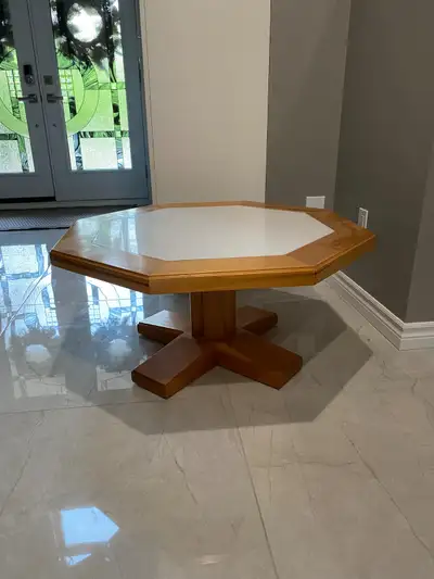 Hexagon solid knotty pine table with white plexiglass inlay great for either end table or small coff...