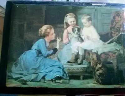 "Making Friends" small print by Amable Louis Schneider, dating back to 1824-1884, captures a heartwa...