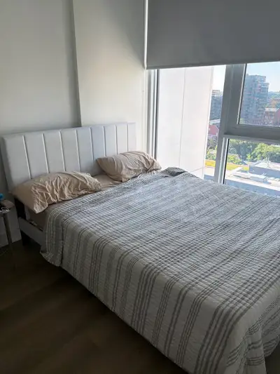White Faux Leather Headboard Queen Bed Frame and spring mattress, View more