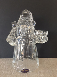 CHRISTMAS LEAD CRYSTAL CLEAR SANTA CANDLE HOLDER VINTAGE