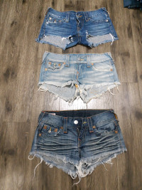 3 Pairs of Women's True Religion Joey Cutoffs 