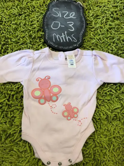 Cute girls pink butterfly long sleeve onesie 0-3 mths, View more