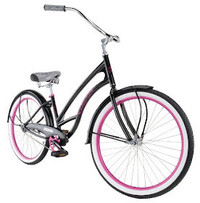 Haro Pink and black step through Cruiser with bell and basket