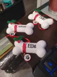 Personalized ceramic dog bone ornament 