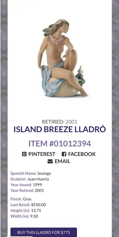 Lladro Island Breeze Figurine.Mint Condition In Original Box., View more