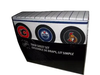 ENSEMBLE DE DRAPS DE HOCKEY LNH NHL POUR LIT SIMPLE JUMEAU NEUF, View more