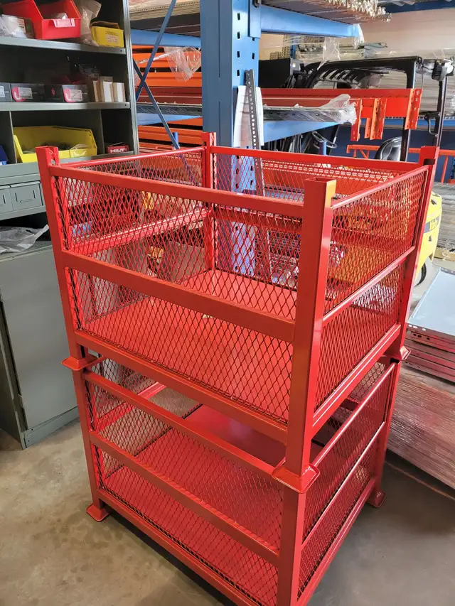 RED EXPANDED METAL BINS 34.5"x40.5"x32"H. STACKING PARTS BINS. in Tool Storage & Benches in London - Image 7