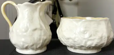 Belleek Ireland Ivory Colored Porcelain Creamer and Sugar Bowl, View more