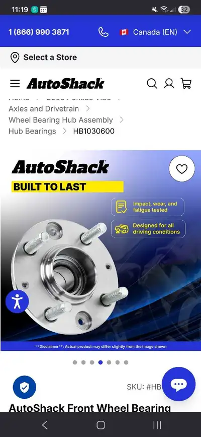 AutoShack Front Wheel Bearing and Hub Repair - Driver or Passenger Side for Toyota & Pontiac, Coroll...