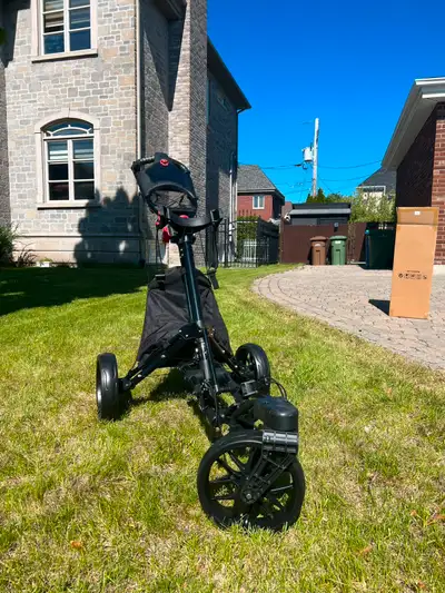 Brand new foldable golf push cart – features a one-click folding system, 360° rotating front wheel,...