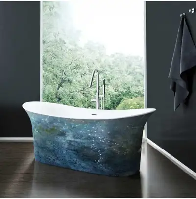 Brand new, beautiful hand painted freestanding acrylic tub., View more
