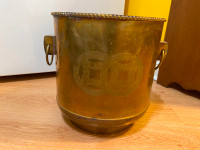 Vintage Large Brass Planter Bucket with Ring Handles