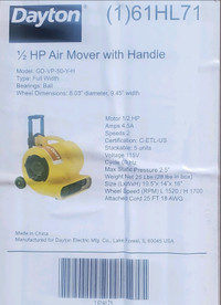Dayton 1/2 HP Air mover with handle 