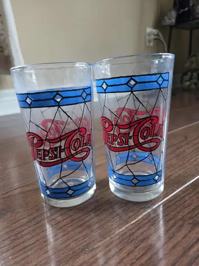 Vintage Pepsi -Cola Tiffany Style Stained Glass 12oz Drinking Gl, View more