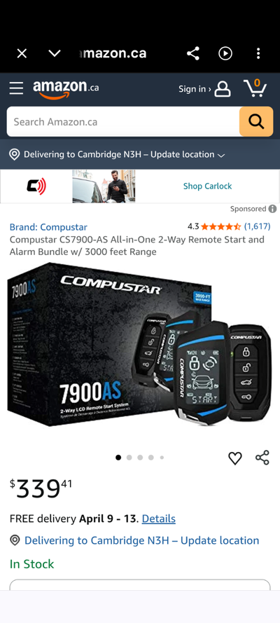 Car Starter Remote-Compustar 7900AS 3000ft range - 2 way LCD remote start& security system New in bo...