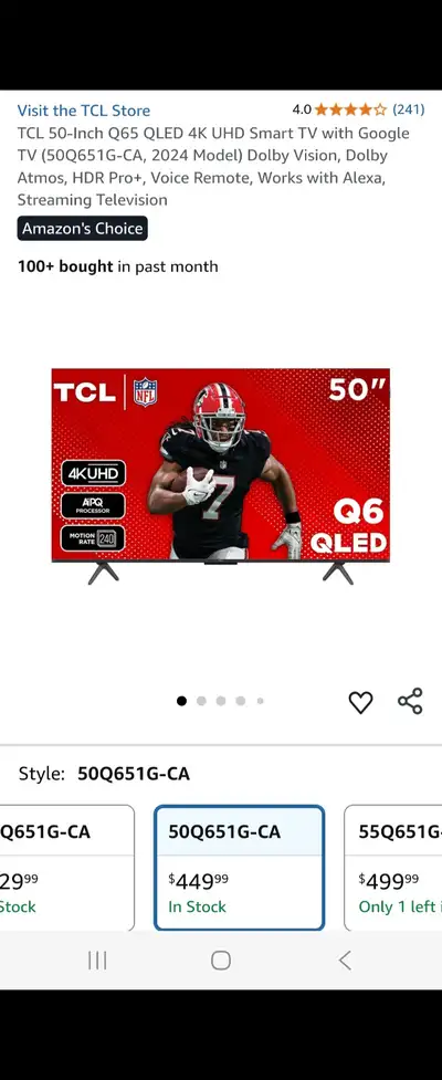 (2024) 50" Q65 QLED 4K UHD Smart TV  with Google TV,Voice remote, View more