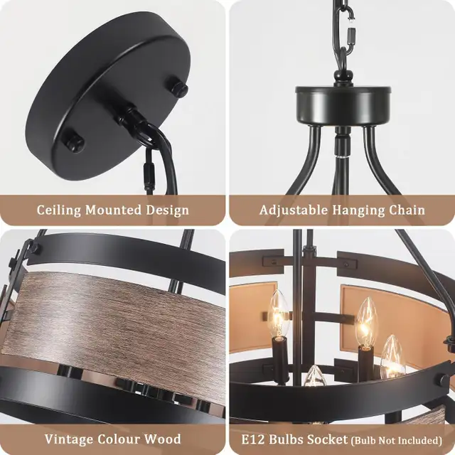 6-Light Drum Chandelier – 19" Farmhouse Pendant with Vintage Woo in Indoor Lighting & Fans in Oshawa / Durham Region - Image 8