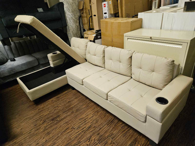 NEW- Anti Scratch Leather Sectional Storage Sofas + Cup Holders in Couches & Futons in Markham / York Region