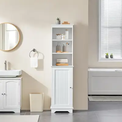 Freestanding Tall Slim Storage Cabinet with 3 Shelves & Door, View more