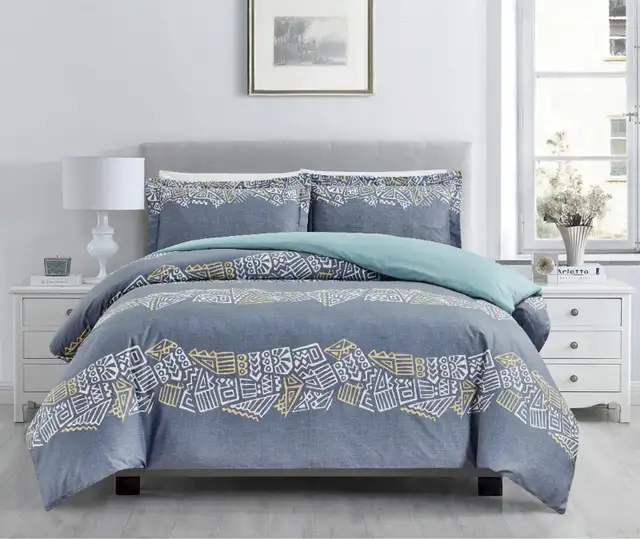 100% washed cotton duvet cover set 3 pieces Queen size in Bedding in Markham / York Region - Image 4