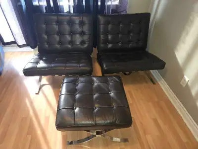 3 piece Italian leather chairs with ottoman, View more