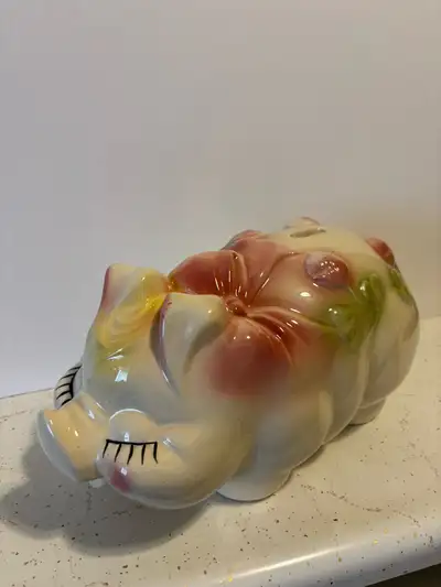 Vtg Ceramic “ Shamrock Piggy Bank”, View more
