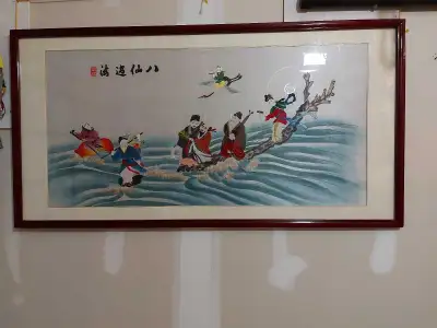 Beautiful Antique Chinese Silk Embroidery family and Flowers, View more