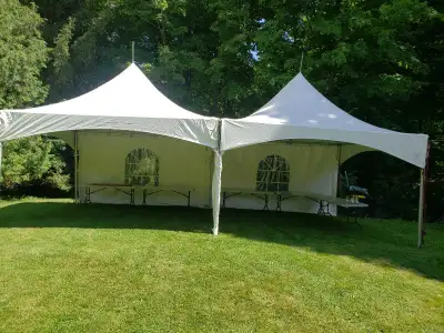 Marquee tents high peak for rent. Suitable for all occasions. Rain proof tents, fire retardant fabri...