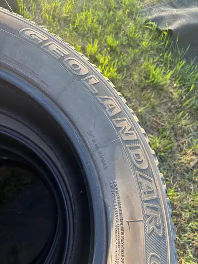 These are used Yokohama Geolandar A/T-S summer tires, size P245/60R20 107H. They've seen some action...
