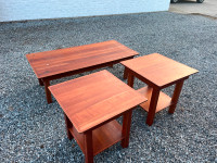 Solid Cherry Wood Coffee Table with 2 Side Tables