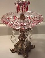 Vintage Crystal Glass Ashtray with Brass Pedestal and Prisms