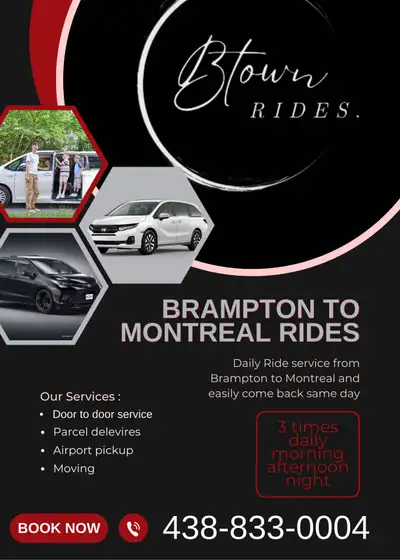 Looking for a reliable ride from Montreal to Toronto? Our daily ride service offers convenient trips...