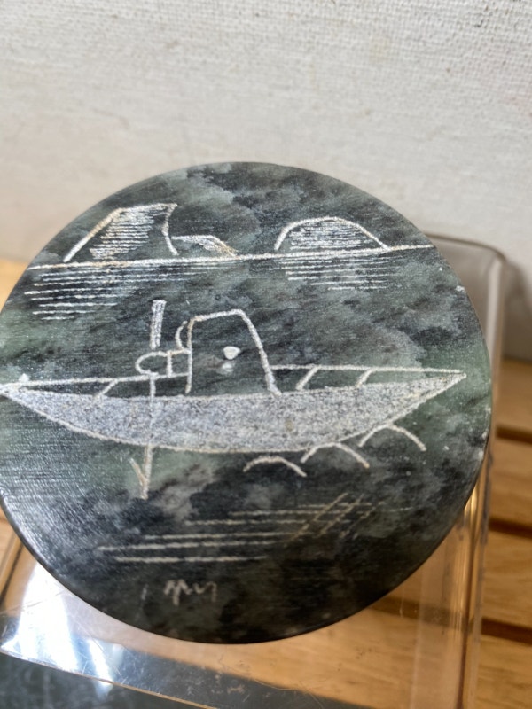 Vintage Genuine Soapstone Trinket Box Carved by Dimu Arts