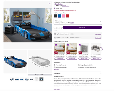 kids race car bed frame. assembles in 5 minutes around a standard twin bed mattress. ground effect l...