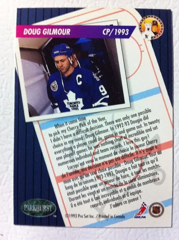 RARE - '92-'93 Parkurst Cherry Pick of the Year - Doug Gilmour in Arts & Collectibles in Hamilton - Image 3