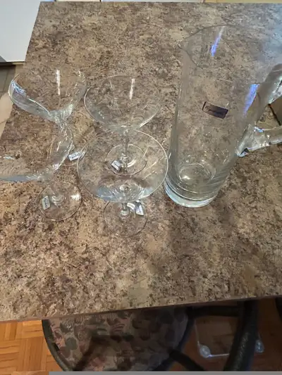 Hand made crystal pitcher with 4 glasses, View more