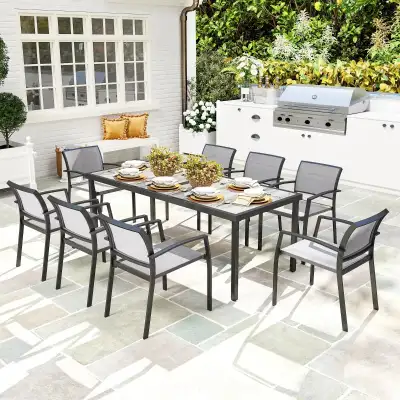 9 Pieces Patio Dining Set with Easy Clean Tabletop, 8 Stackable , View more