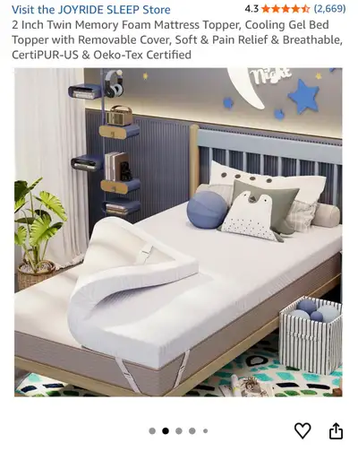 DORM TWIN XL Memory Foam Mattress Topper twin xl 2" , View more