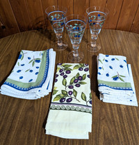 Olive-themed Gobblets, Placemats, Napkins and Dishtowel
