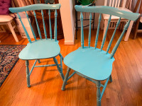 Set of 2 Playful Turquoise Blue Solid Wood Chairs