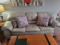 Beige leather couch and loveseat for sale