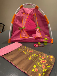 18 inch doll camping set with tent, ice cream stand and dog