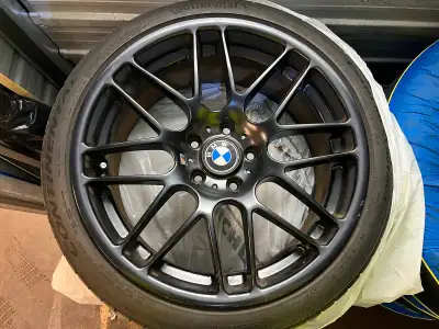 E46 M3 CSL replica rims made by VMR. 19 inch wrapped in Continental DWS06+, still healthy tread dept...