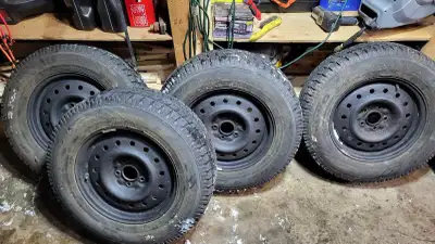 Selling lightly used tires on older steel rims, about one season on the tires Size: 225/70R16 Both P...