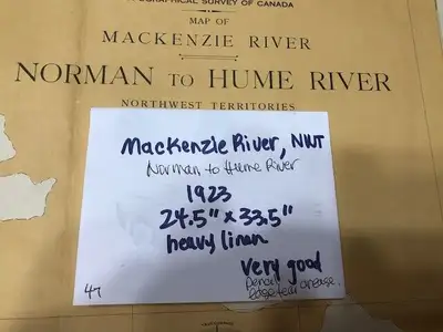 Mackenzie River, NWT, Norman to Hume River heavy linen map This map was printed in 1923, it is an OR...