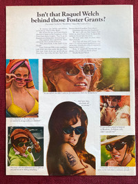 1968 Foster Grant Sunglasses w/Raquel Welsh Original Ad