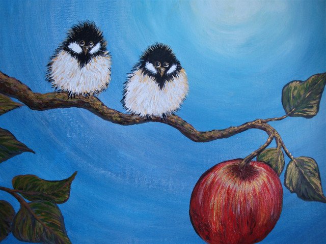 Acrylic painting, Chickadees on Apple Branch in Arts & Collectibles in Sudbury - Image 4