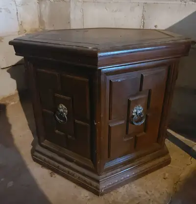 Antique Wooden Vintage Hexagonal Pedestal Table, Nightstand, View more
