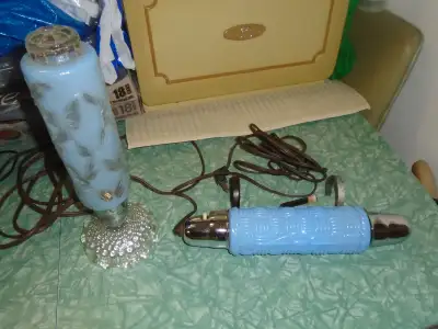 2 - Vintage Blue Art Deco Bedroom Lamps., View more